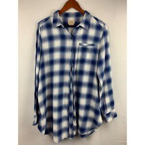 Boston Traders Womens Blue Plaid Long Sleeve Shirt M Cotton/Modal